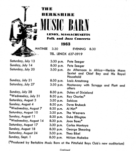 Berkshire Music Barn 1963 program; compliments of Billy Weigand