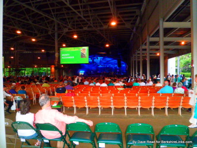 Early arrivals see promos for upcomong Tanglewood concerts and events.